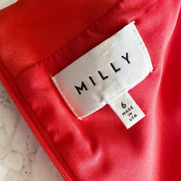 Milly Off-Shoulder Red-Orange Midi Dress - Picture 9 of 16